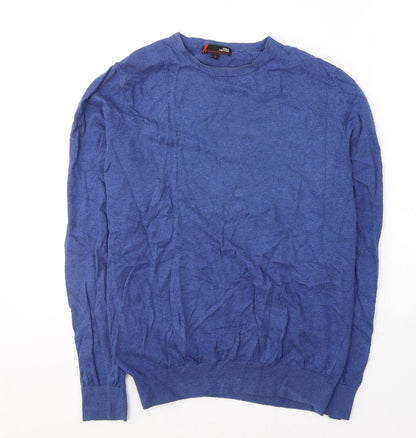 Pima Cotton Mens Blue Round Neck  Cotton Pullover Jumper Size S