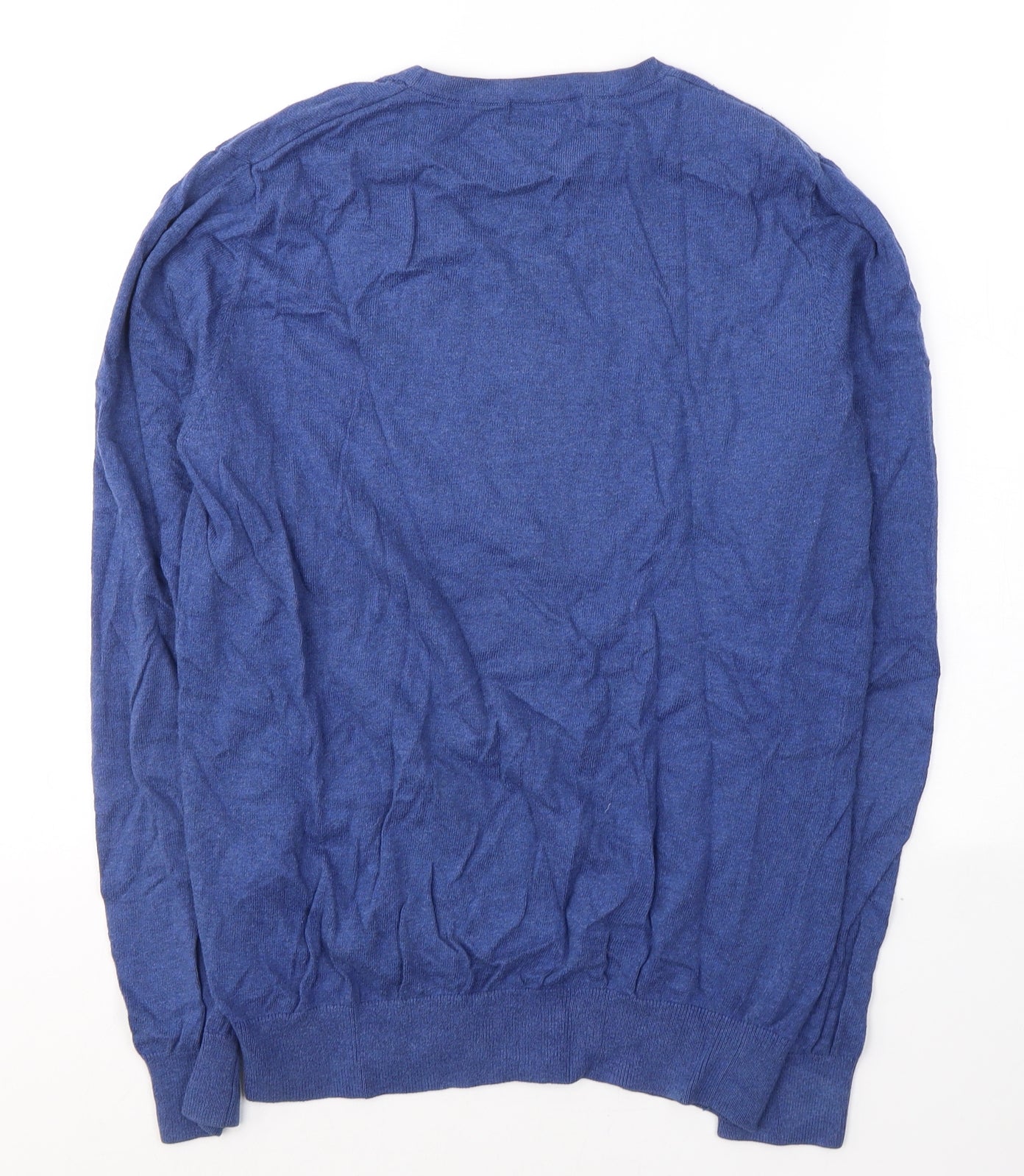 Pima Cotton Mens Blue Round Neck  Cotton Pullover Jumper Size S