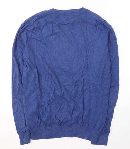 Pima Cotton Mens Blue Round Neck  Cotton Pullover Jumper Size S