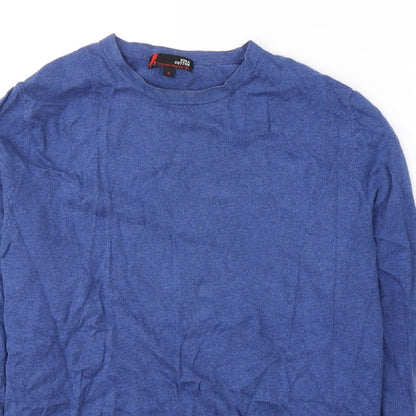 Pima Cotton Mens Blue Round Neck  Cotton Pullover Jumper Size S