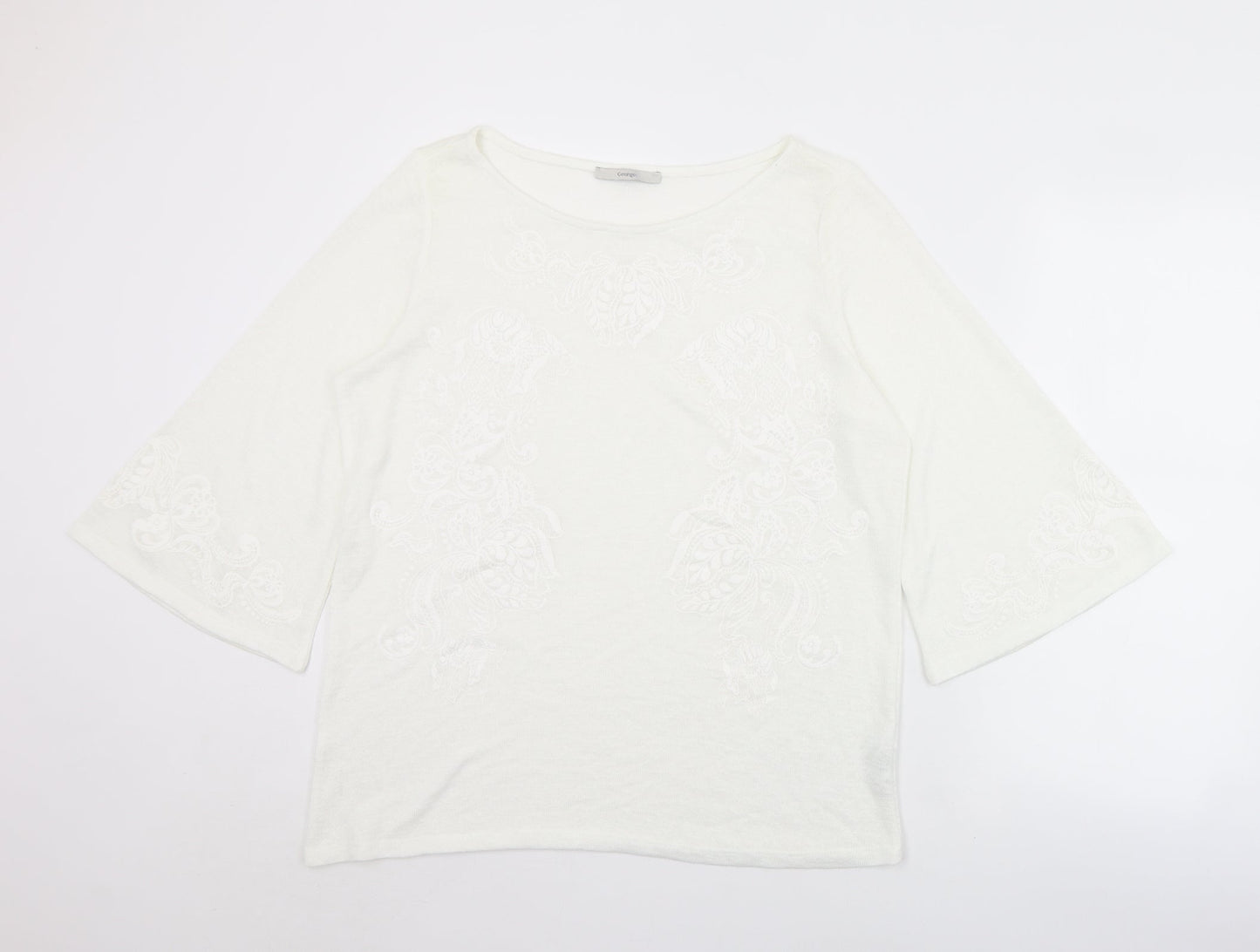 George Womens White Round Neck Floral Polyester Pullover Jumper Size 16   - Floral print