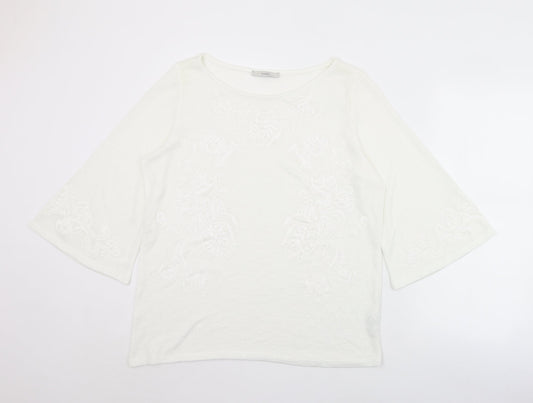 George Womens White Round Neck Floral Polyester Pullover Jumper Size 16   - Floral print