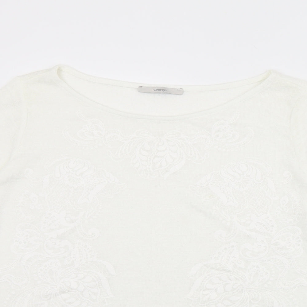 George Womens White Round Neck Floral Polyester Pullover Jumper Size 16   - Floral print