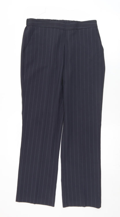 Bonmarché Womens Blue Striped Polyester Dress Pants Trousers Size 10 L29 in Regular