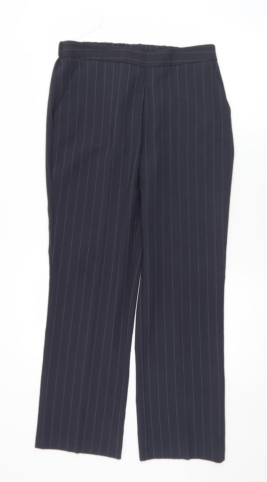 Bonmarché Womens Blue Striped Polyester Dress Pants Trousers Size 10 L29 in Regular