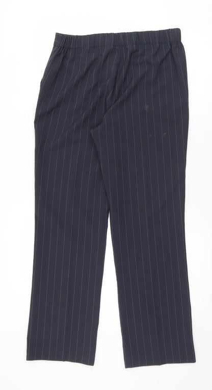 Bonmarché Womens Blue Striped Polyester Dress Pants Trousers Size 10 L29 in Regular