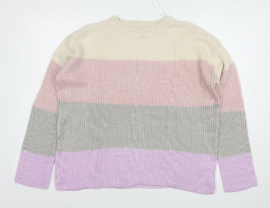 Primark Womens Multicoloured Round Neck Striped Polyester Pullover Jumper Size 10