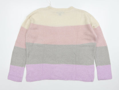 Primark Womens Multicoloured Round Neck Striped Polyester Pullover Jumper Size 10