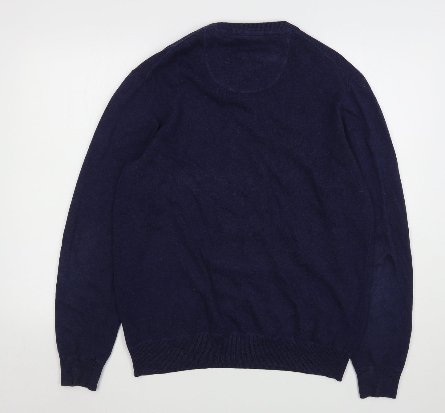 J.T. Ascott Mens Blue V-Neck  Cotton Pullover Jumper Size L