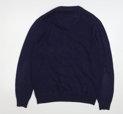 J.T. Ascott Mens Blue V-Neck  Cotton Pullover Jumper Size L