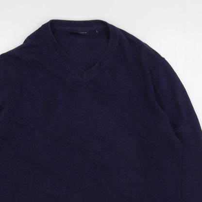 J.T. Ascott Mens Blue V-Neck  Cotton Pullover Jumper Size L
