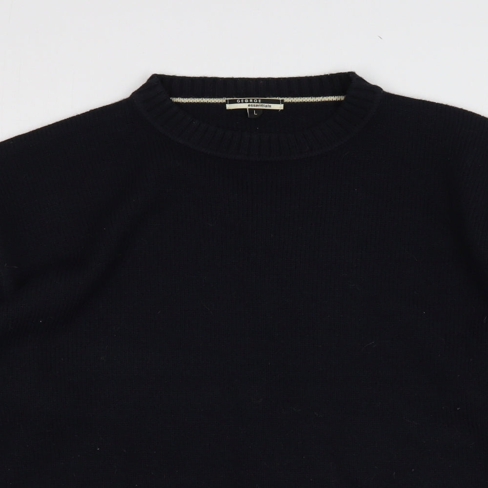 George Mens Blue Round Neck  Acrylic Pullover Jumper Size L