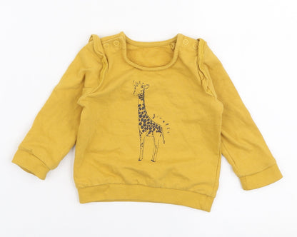 TU Girls Yellow  100% Cotton Jersey T-Shirt Size 3-6 Months Round Neck Snap - Giraffe