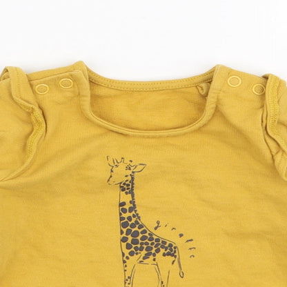 TU Girls Yellow  100% Cotton Jersey T-Shirt Size 3-6 Months Round Neck Snap - Giraffe