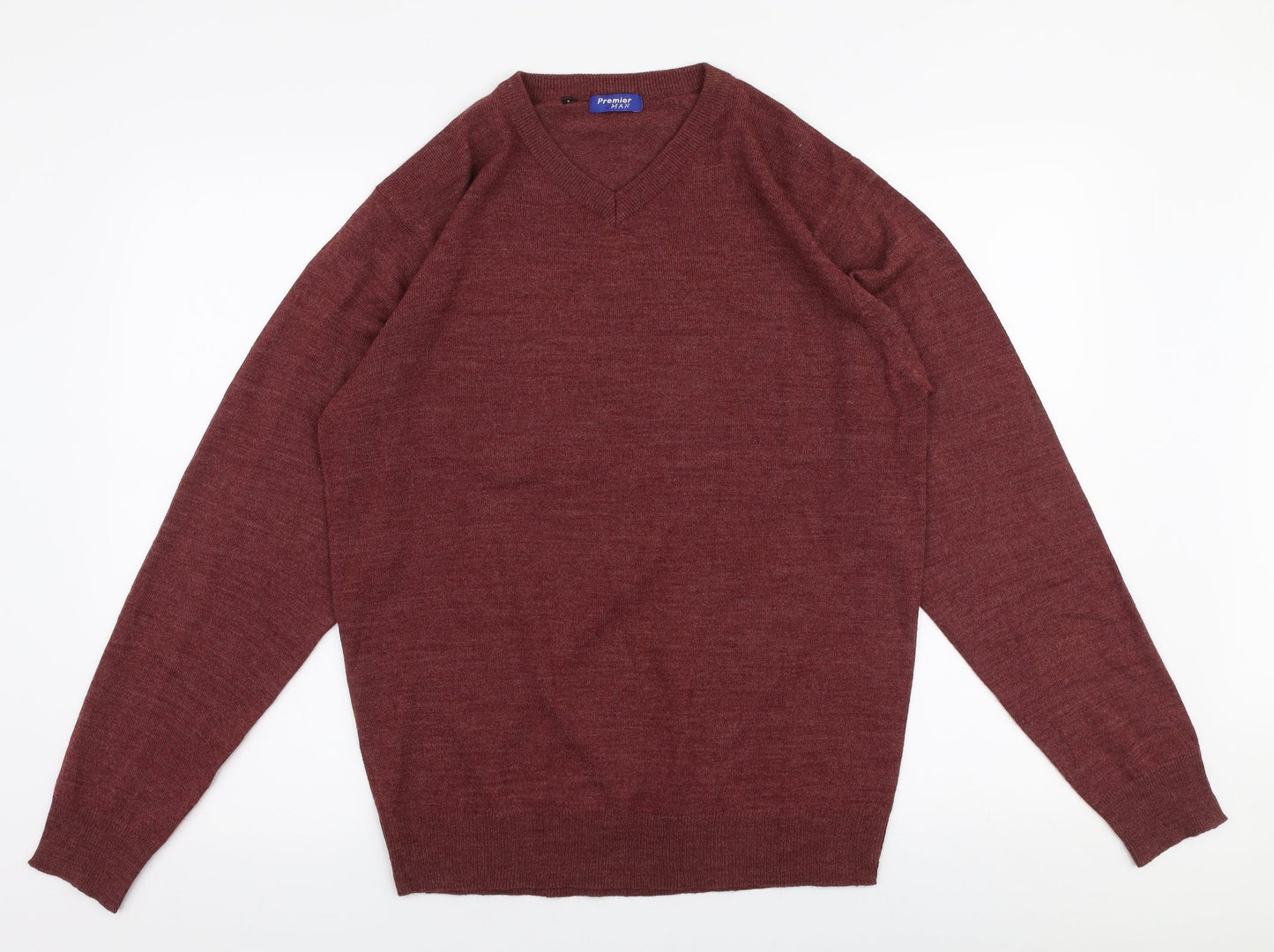 Premiere Man Mens Brown V-Neck  Acrylic Pullover Jumper Size S