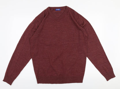 Premiere Man Mens Brown V-Neck  Acrylic Pullover Jumper Size S