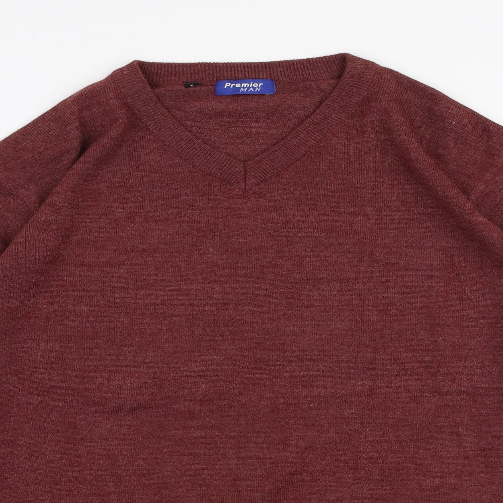 Premiere Man Mens Brown V-Neck  Acrylic Pullover Jumper Size S