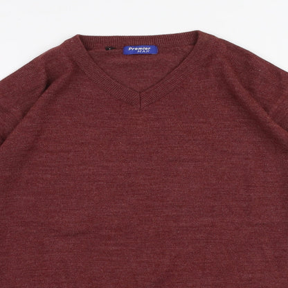 Premiere Man Mens Brown V-Neck  Acrylic Pullover Jumper Size S