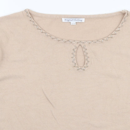 original Clothing Womens Beige Round Neck  Acrylic Pullover Jumper Size 14