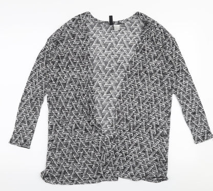 H&M Womens Grey V-Neck Geometric Polyester Cardigan Jumper Size XS