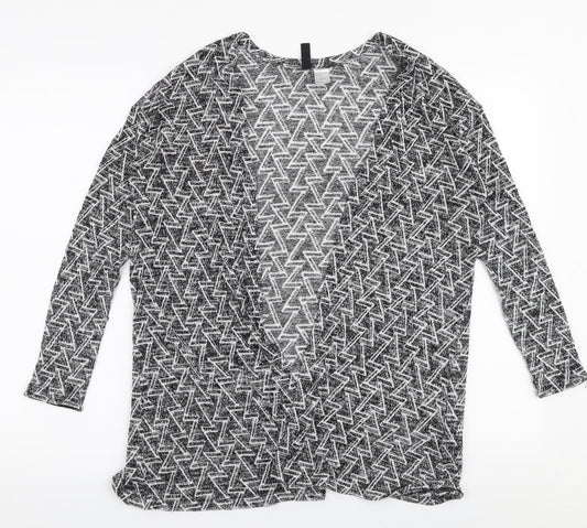 H&M Womens Grey V-Neck Geometric Polyester Cardigan Jumper Size XS