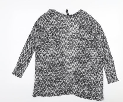 H&M Womens Grey V-Neck Geometric Polyester Cardigan Jumper Size XS