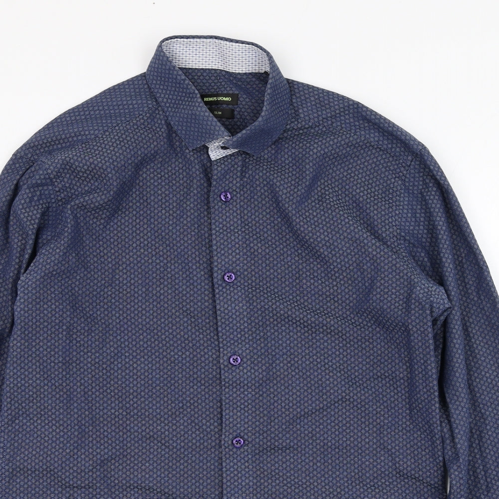 Remus Uomo Mens Blue  Cotton  Dress Shirt Size 15.5 Collared Button