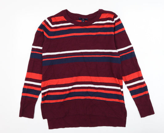 Gap Womens Purple Round Neck Striped Cotton Pullover Jumper Size XS