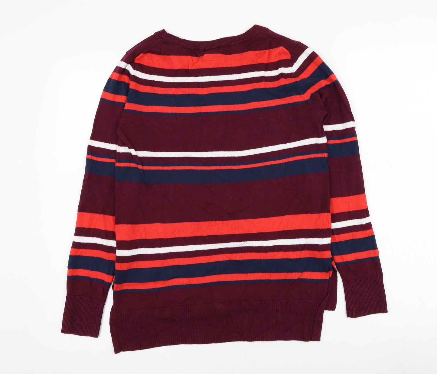 Gap Womens Purple Round Neck Striped Cotton Pullover Jumper Size XS