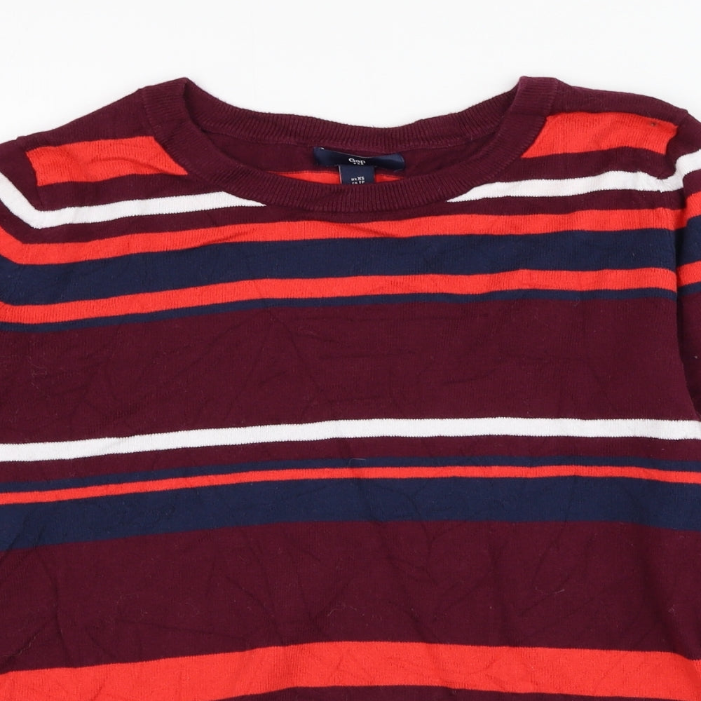 Gap Womens Purple Round Neck Striped Cotton Pullover Jumper Size XS