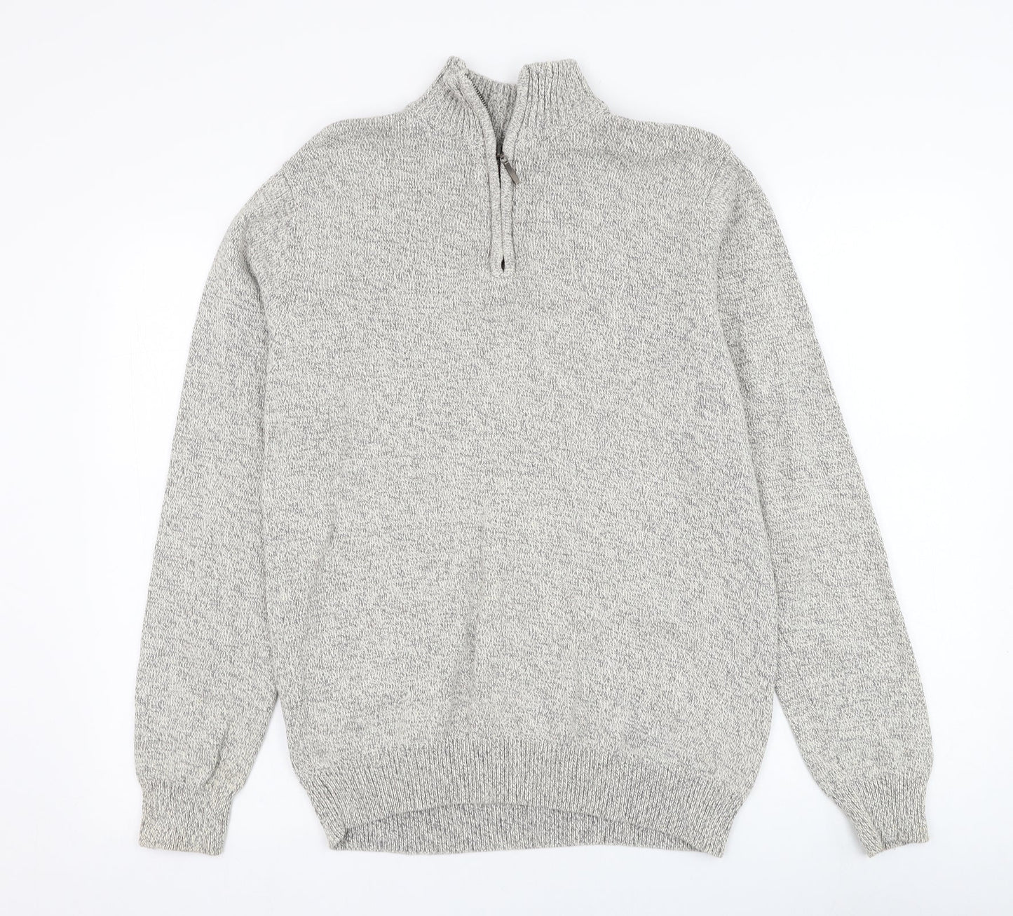 Cedar Wood State Mens Grey Mock Neck  Cotton Henley Jumper Size M