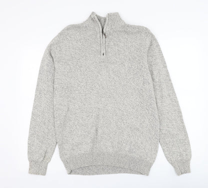 Cedar Wood State Mens Grey Mock Neck  Cotton Henley Jumper Size M