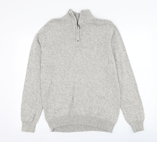 Cedar Wood State Mens Grey Mock Neck  Cotton Henley Jumper Size M