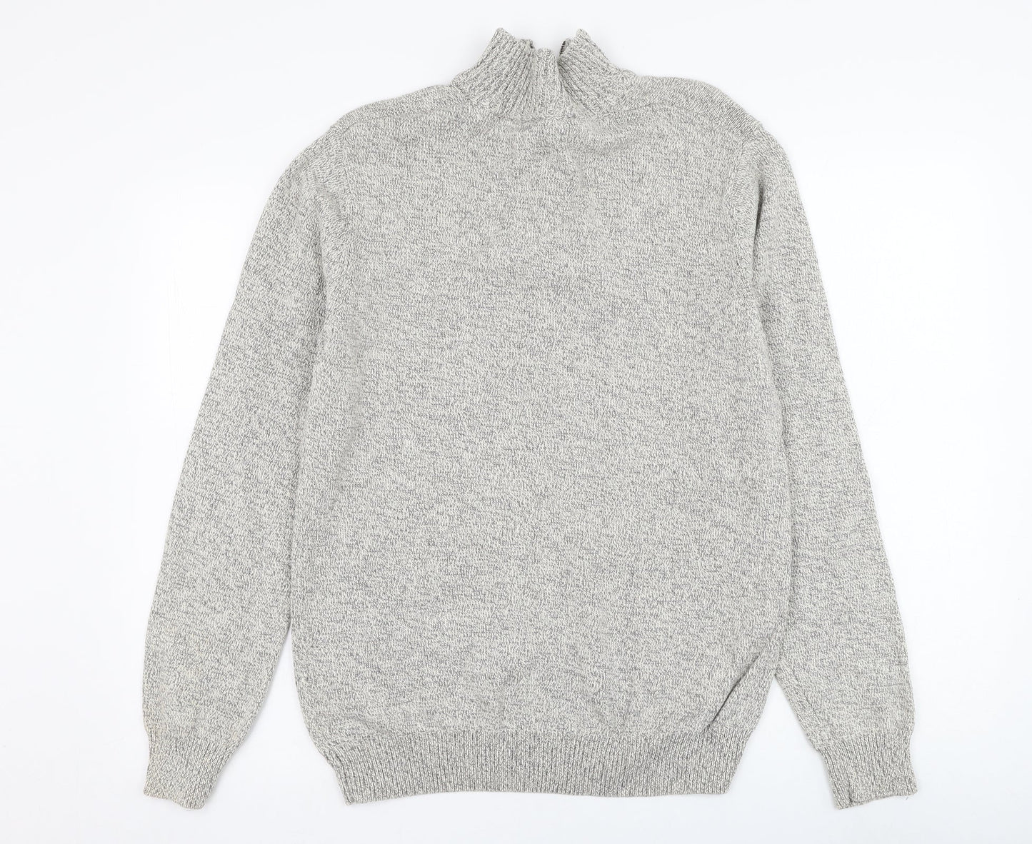 Cedar Wood State Mens Grey Mock Neck  Cotton Henley Jumper Size M