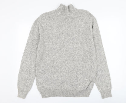 Cedar Wood State Mens Grey Mock Neck  Cotton Henley Jumper Size M