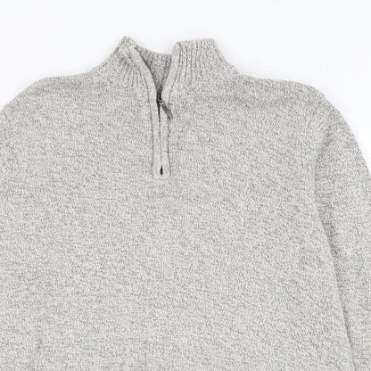 Cedar Wood State Mens Grey Mock Neck  Cotton Henley Jumper Size M