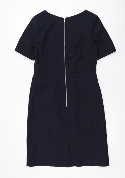 John Lewis Womens Blue  Polyester Shift  Size 10  Round Neck Zip