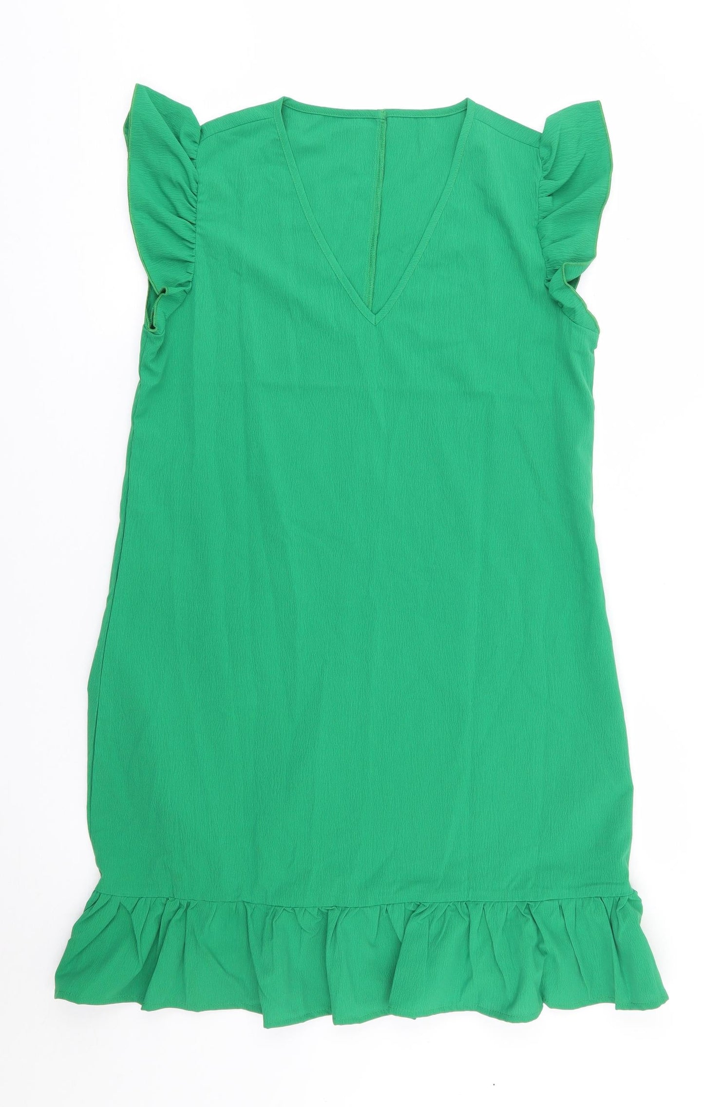 SheIn Womens Green  Polyester Shift  Size 6  V-Neck  - Ruffle, Frill