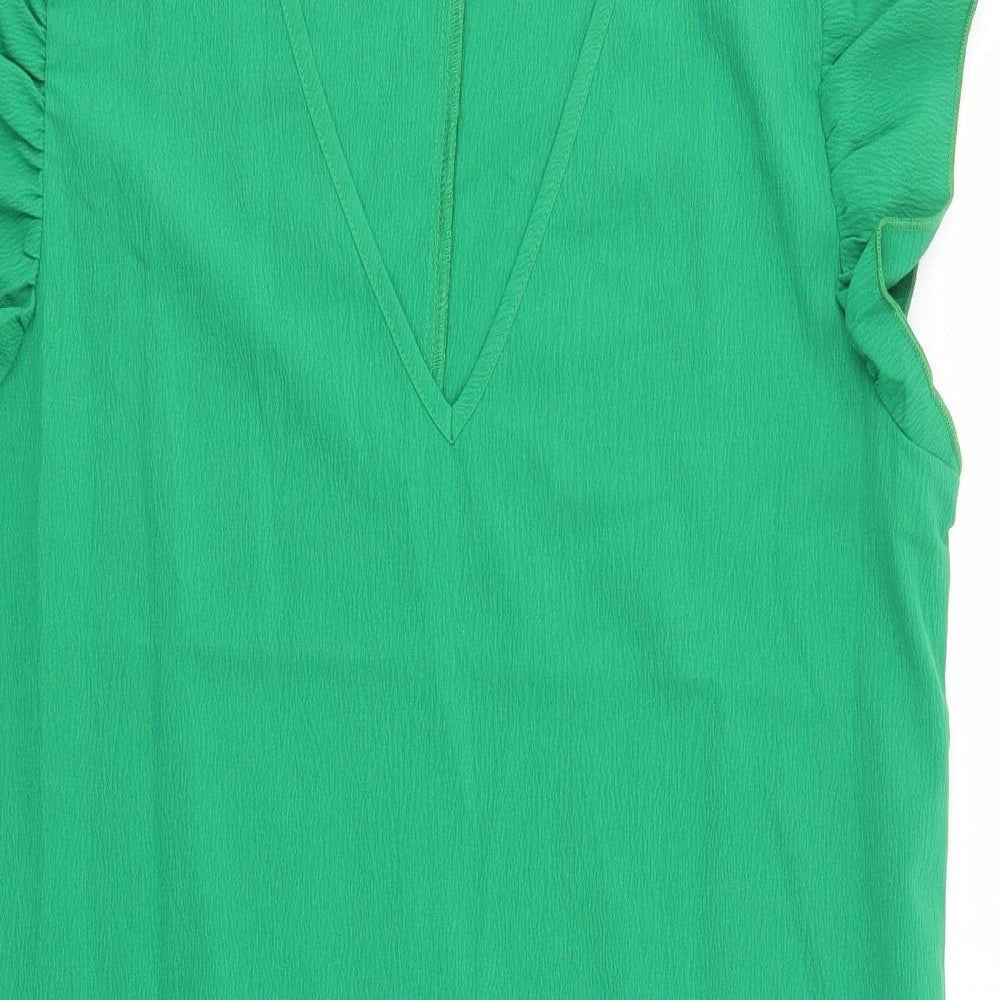 SheIn Womens Green  Polyester Shift  Size 6  V-Neck  - Ruffle, Frill