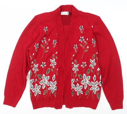 Smith Womens Red Scoop Neck Floral Acrylic Pullover Jumper Size S
