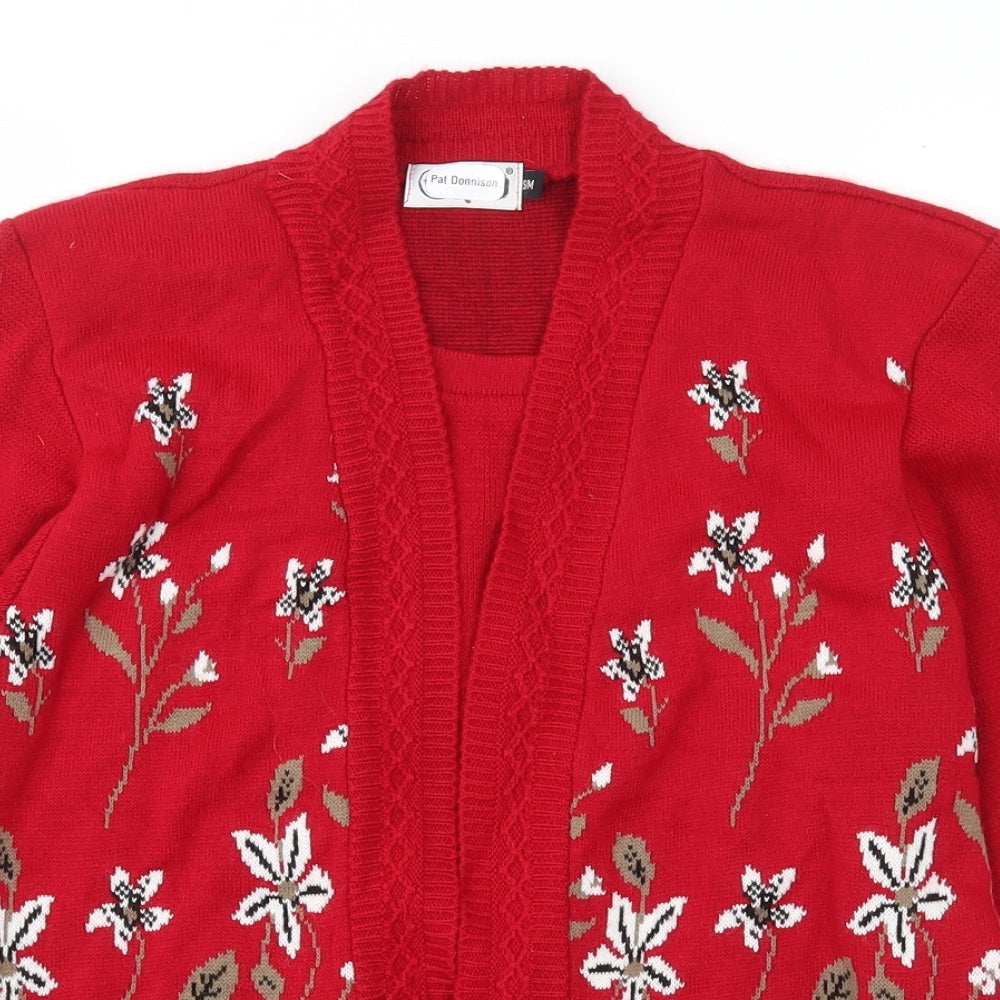 Smith Womens Red Scoop Neck Floral Acrylic Pullover Jumper Size S