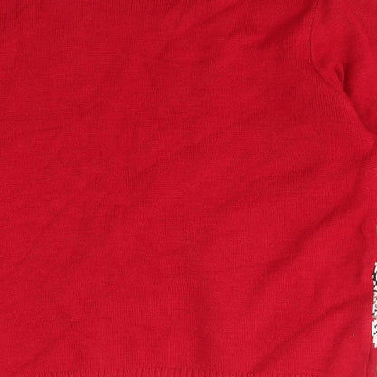 Smith Womens Red Scoop Neck Floral Acrylic Pullover Jumper Size S