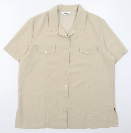 Damart Womens Beige  Polyester Basic Button-Up Size L Collared