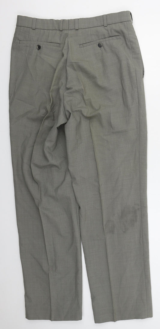 Ela Flex Mens Grey  Polyester Trousers  Size 32 L31 in Regular Button