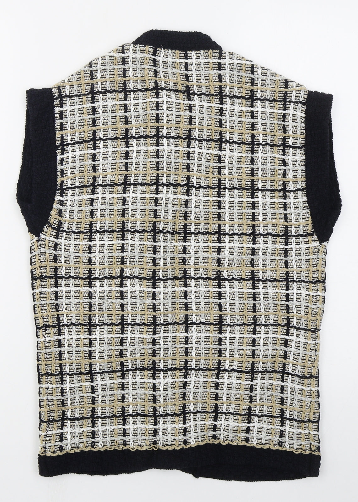 Sussan Womens Beige Crew Neck Check Cotton Cardigan Jumper Size S