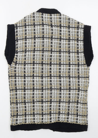 Sussan Womens Beige Crew Neck Check Cotton Cardigan Jumper Size S