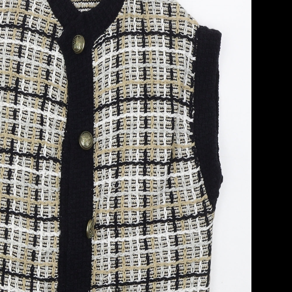 Sussan Womens Beige Crew Neck Check Cotton Cardigan Jumper Size S