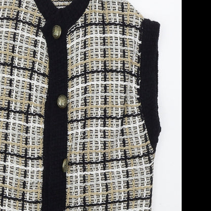 Sussan Womens Beige Crew Neck Check Cotton Cardigan Jumper Size S