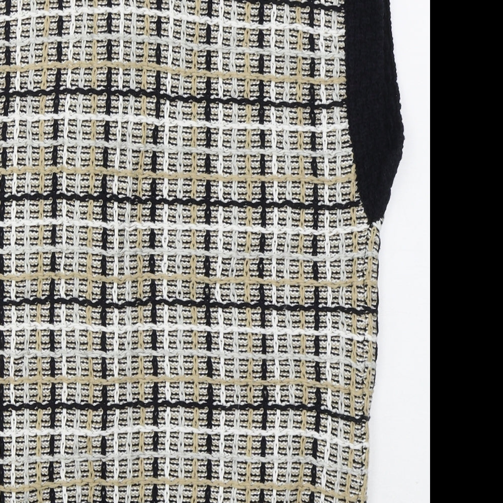 Sussan Womens Beige Crew Neck Check Cotton Cardigan Jumper Size S