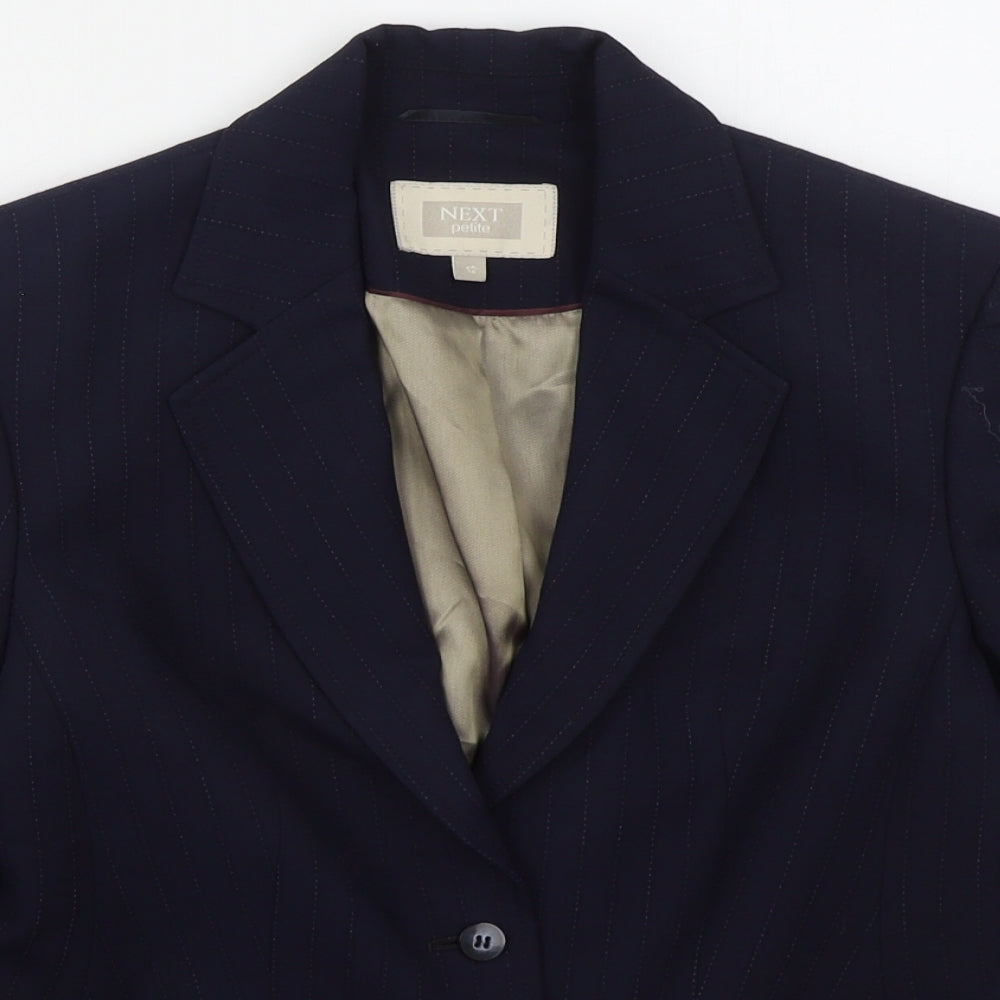 NEXT Womens Blue Striped Polyester Jacket Suit Jacket Size 12